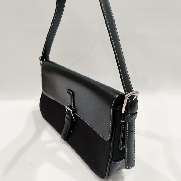 Coach Handbags - LIKE NEW Coach Hamptons black leather & fabric shoulder bag handbag 7784 Y2K 90s